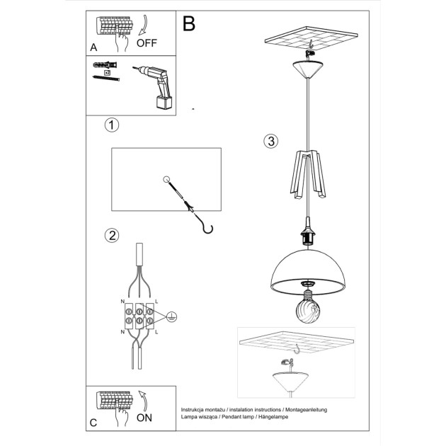 Lampe pendante Veliala blanc/noir