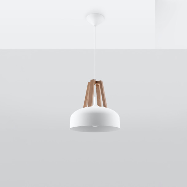 Lampe pendante Veliala blanc/bois naturel