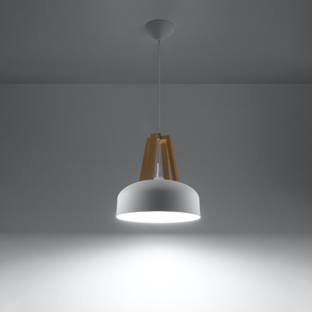 Lampe pendante Veliala blanc/bois naturel