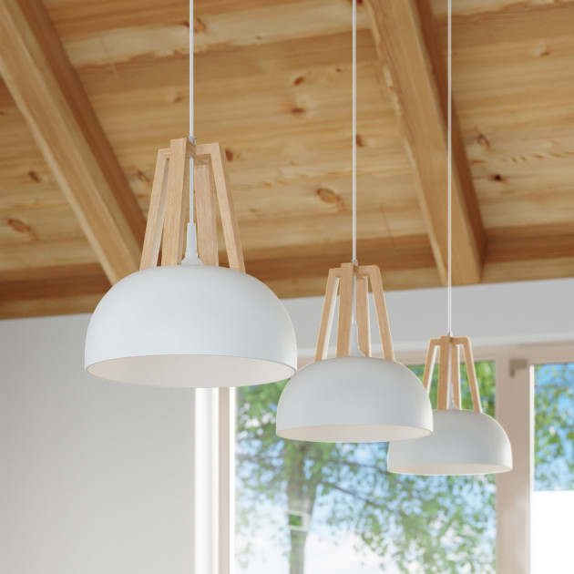Lampe pendante Veliala blanc/bois naturel