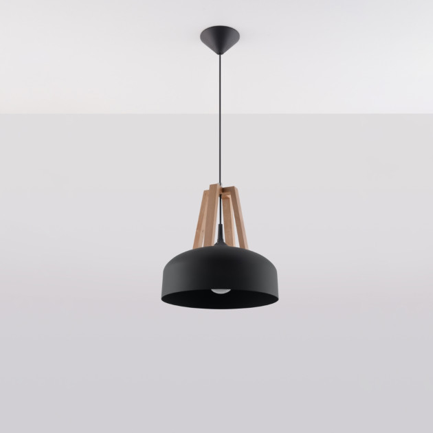 Lampe pendante Veliala noir/bois naturel