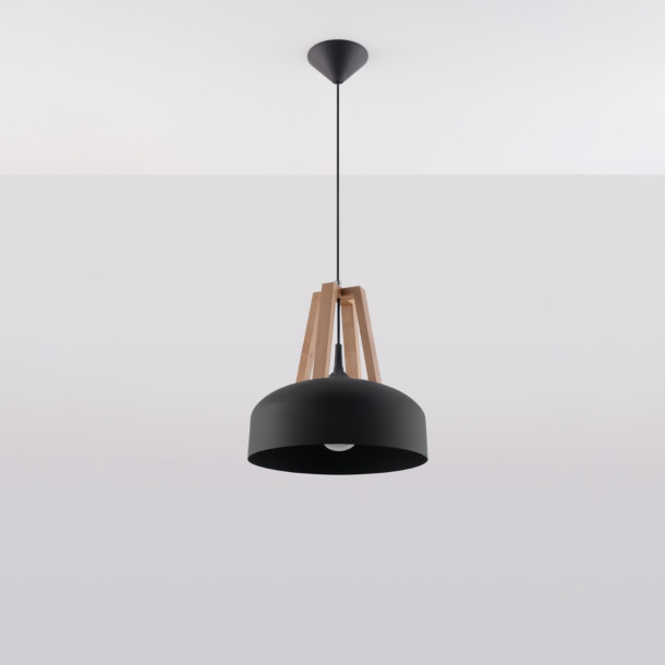 Lampe pendante Veliala noir/bois naturel