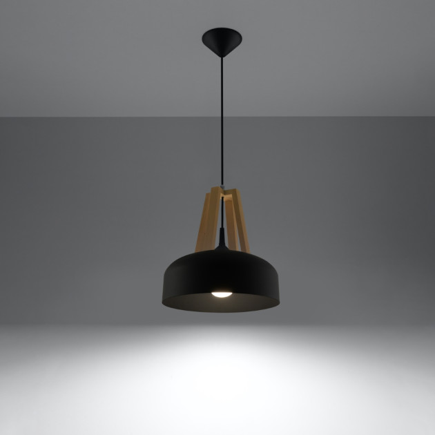 Lampe pendante Veliala noir/bois naturel