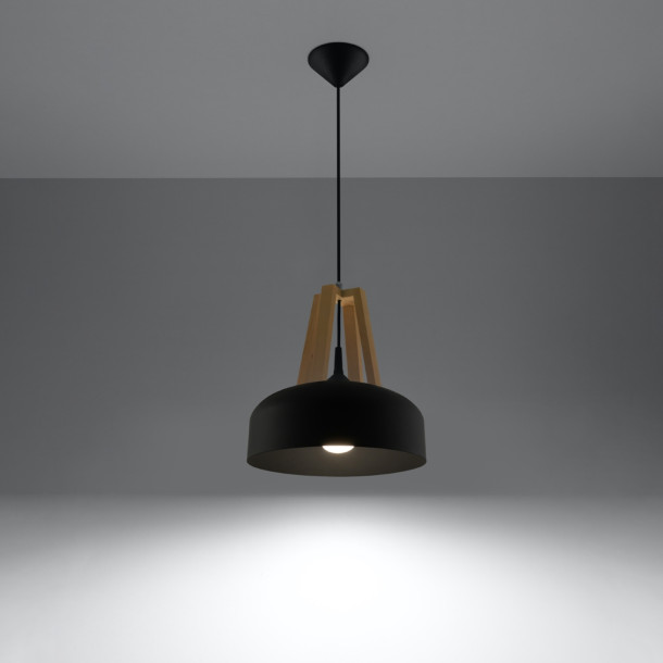 Lampe pendante Veliala noir/bois naturel