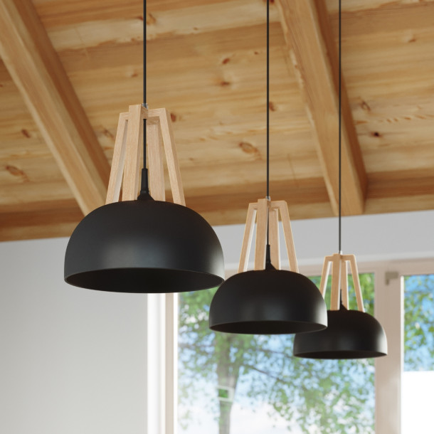 Lampe pendante Veliala noir/bois naturel