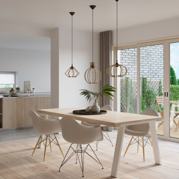 Lampe suspendue Velyys en bois naturel