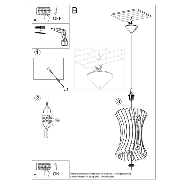 Lampe pendante Novyra en bois