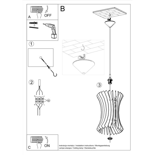 Lampe pendante Novyra en bois