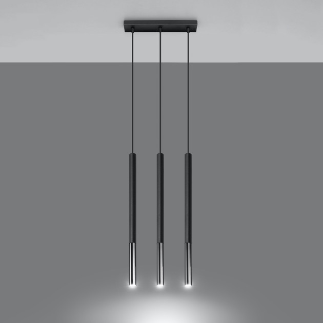 Lampe suspendue Solyon 3L noir/chrome