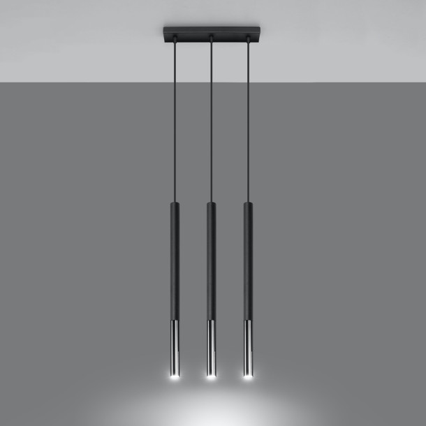 Lampe suspendue Solyon 3L noir/chrome