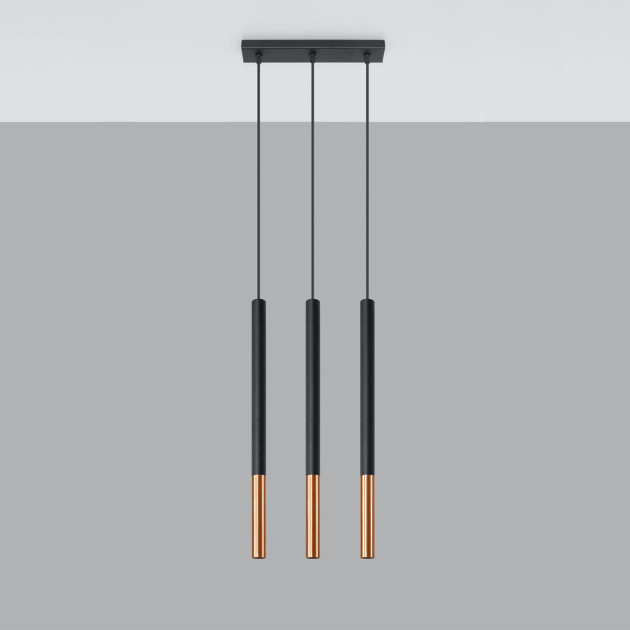 Lampe suspendue Solyon 3L noir/cuivre