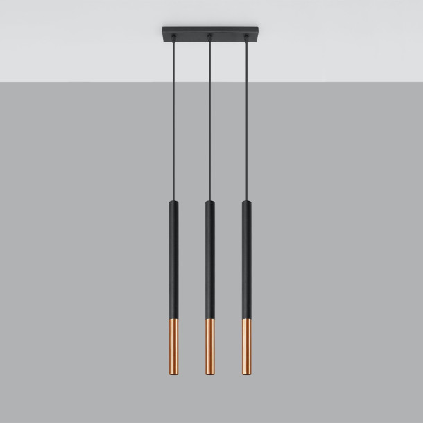 Lampe suspendue Solyon 3L noir/cuivre