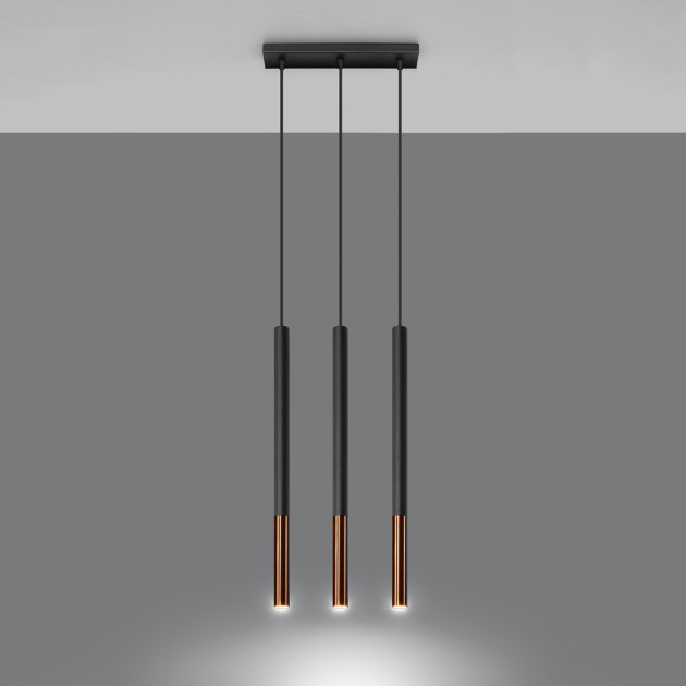 Lampe suspendue Solyon 3L noir/cuivre