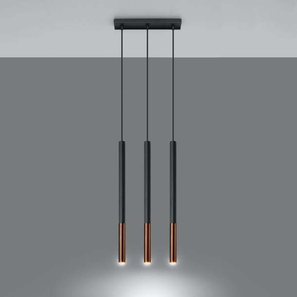 Lampe suspendue Solyon 3L noir/cuivre