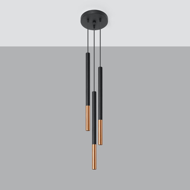 Lampe suspendue Solyon 3P noir/cuivre