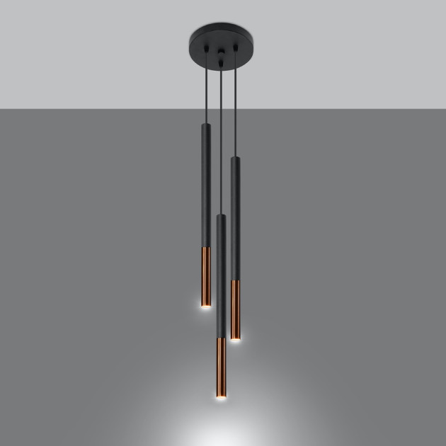 Lampe suspendue Solyon 3P noir/cuivre