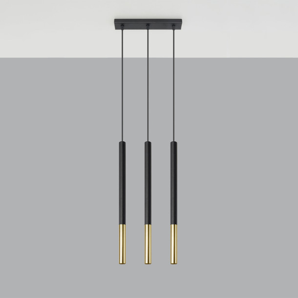 Lampe suspendue Solyon 3L noir/doré