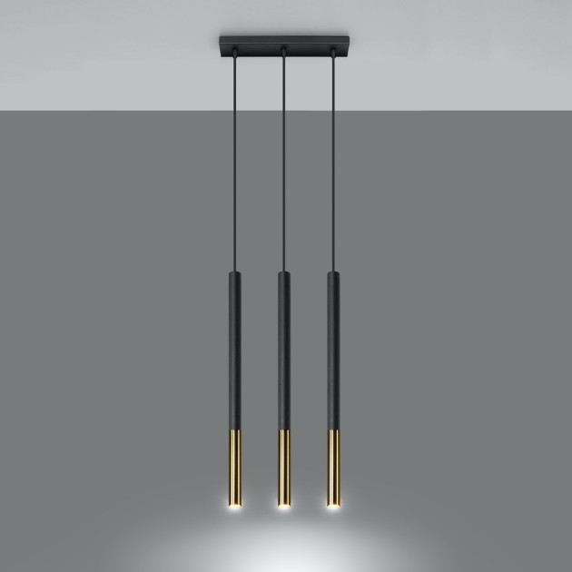 Lampe suspendue Solyon 3L noir/doré