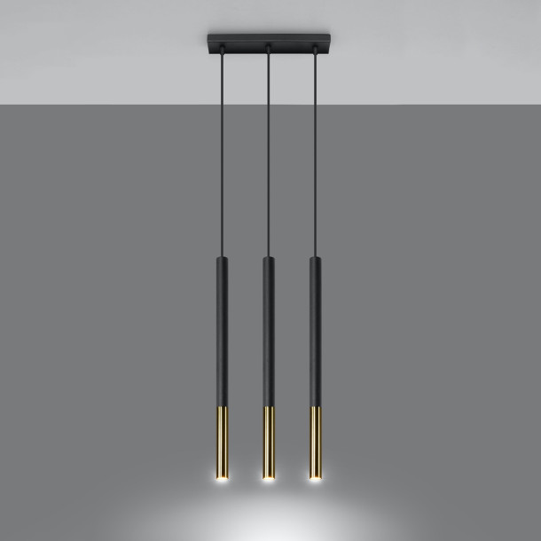 Lampe suspendue Solyon 3L noir/doré