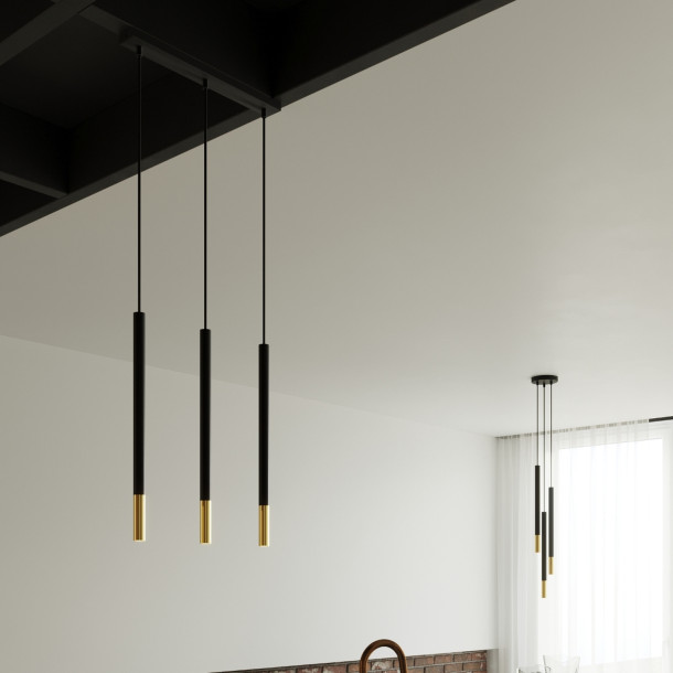 Lampe suspendue Solyon 3L noir/doré