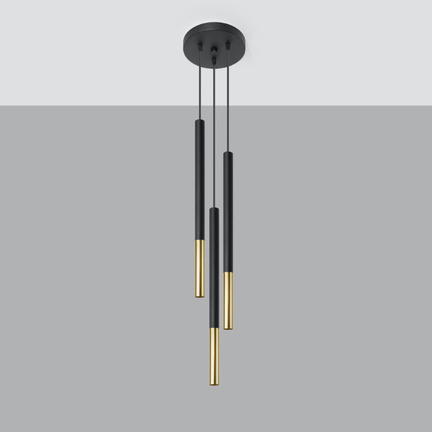 Lampe suspendue Solyon 3P noir/doré