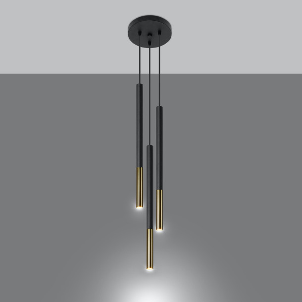 Lampe suspendue Solyon 3P noir/doré