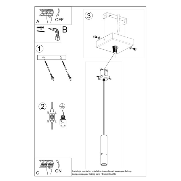 Lampe suspendue Elaeon 1 noir/chrome
