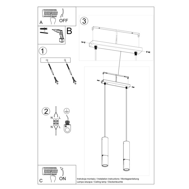 Lampe suspendue Elaeon 2 noir/chrome