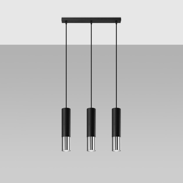 Lampe suspendue Elaeon 3L noir/chrome