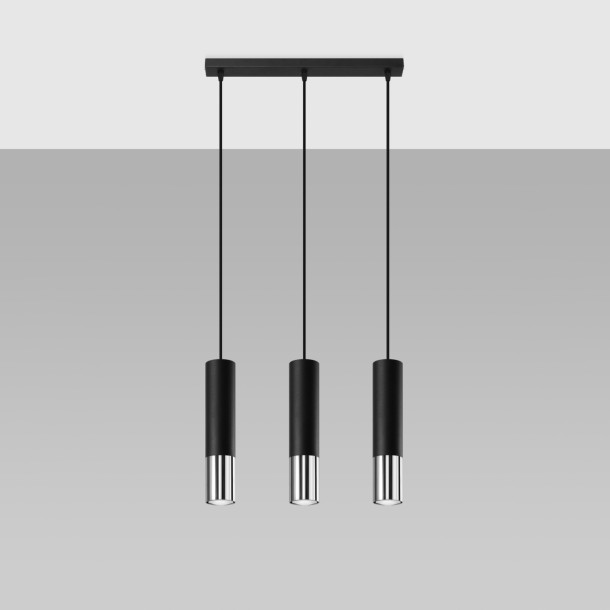 Lampe suspendue Elaeon 3L noir/chrome