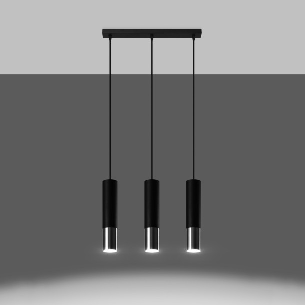 Lampe suspendue Elaeon 3L noir/chrome