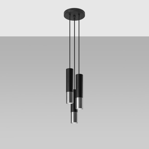 Lampe suspendue Elaeon 3P noir/chrome