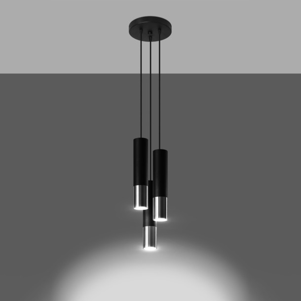 Lampe suspendue Elaeon 3P noir/chrome