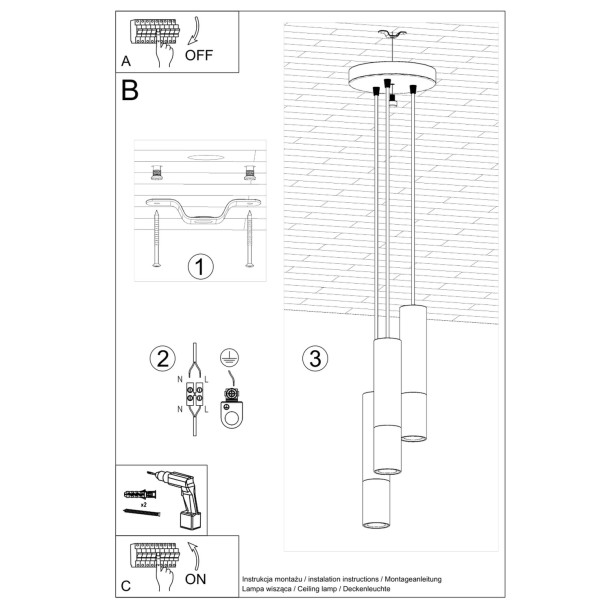 Lampe suspendue Elaeon 3P noir/chrome