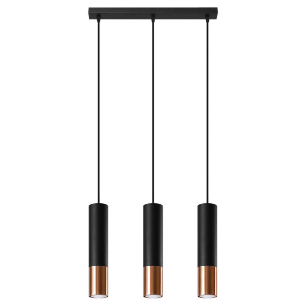 Lampe suspendue Elaeon 3L noir/cuivre