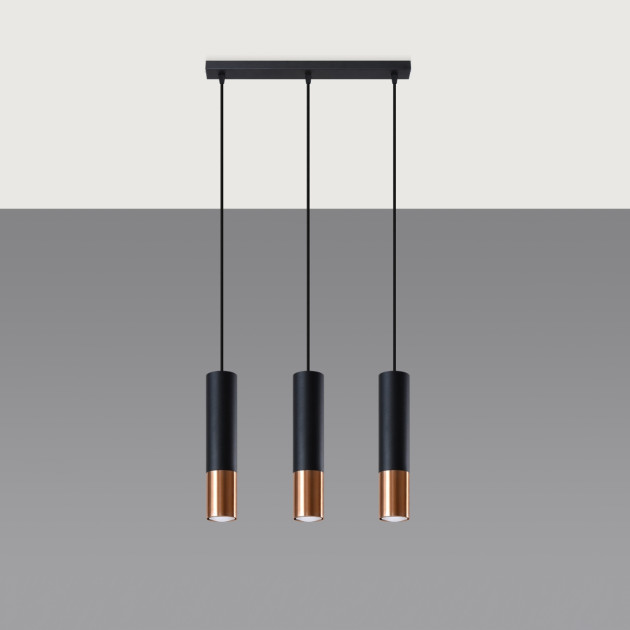 Lampe suspendue Elaeon 3L noir/cuivre
