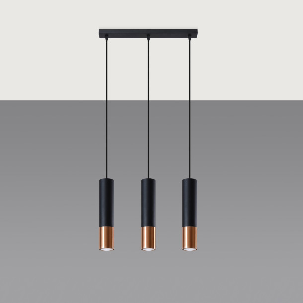 Lampe suspendue Elaeon 3L noir/cuivre