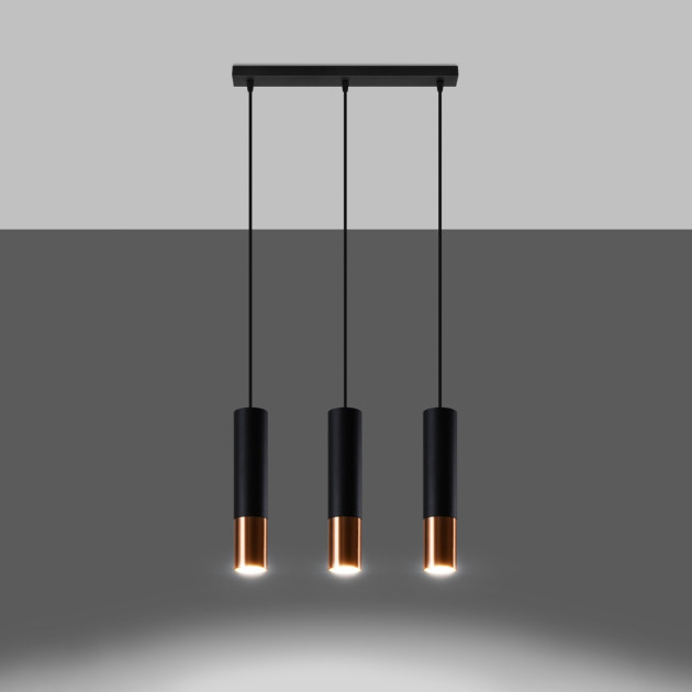 Lampe suspendue Elaeon 3L noir/cuivre