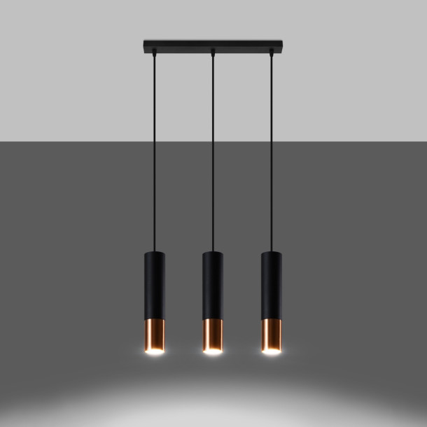 Lampe suspendue Elaeon 3L noir/cuivre
