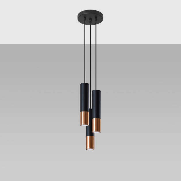 Lampe suspendue Elaeon 3P noir/cuivre