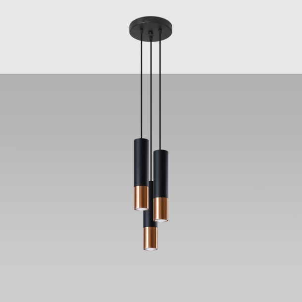 Lampe suspendue Elaeon 3P noir/cuivre