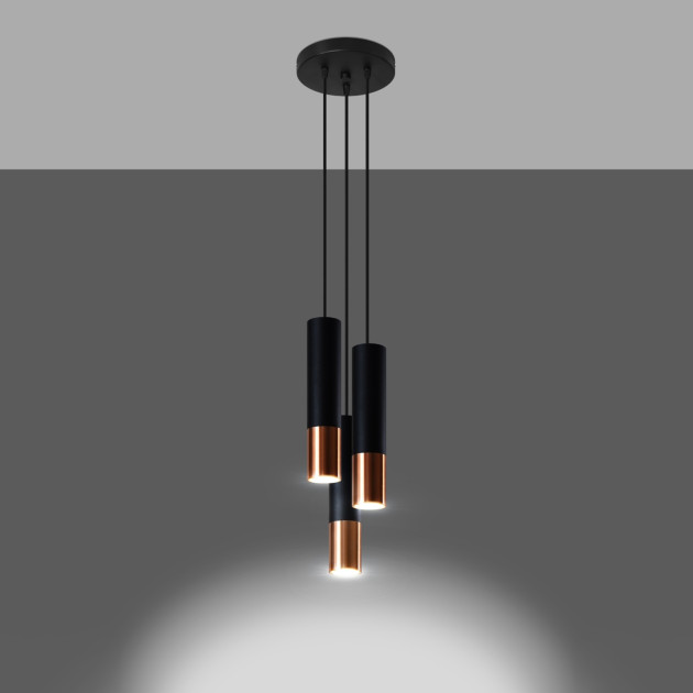 Lampe suspendue Elaeon 3P noir/cuivre