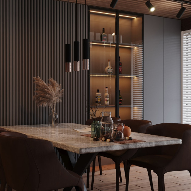 Lampe suspendue Elaeon 3P noir/cuivre