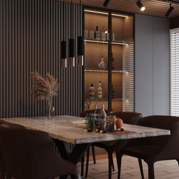 Lampe suspendue Elaeon 3P noir/cuivre