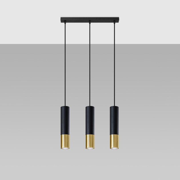 Lampe suspendue Elaeon 3L noir/doré