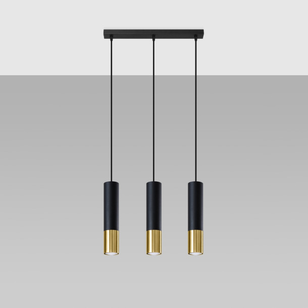 Lampe suspendue Elaeon 3L noir/doré