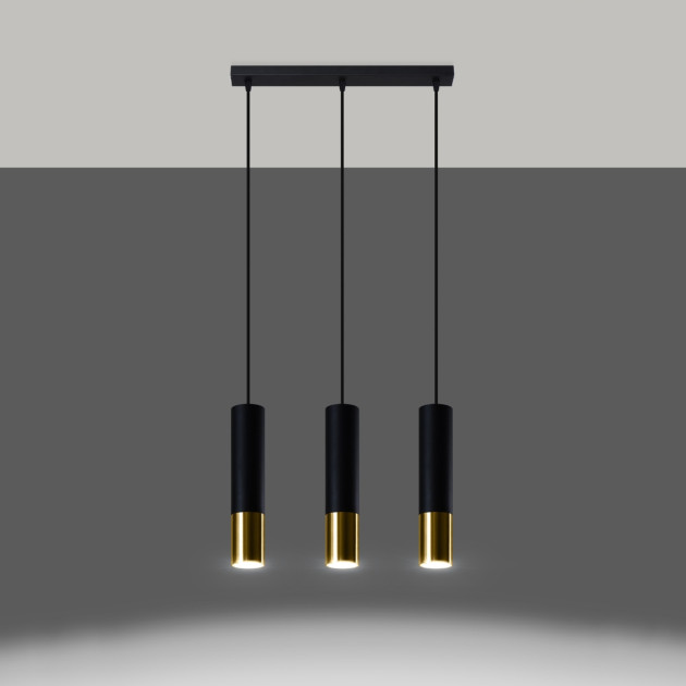 Lampe suspendue Elaeon 3L noir/doré