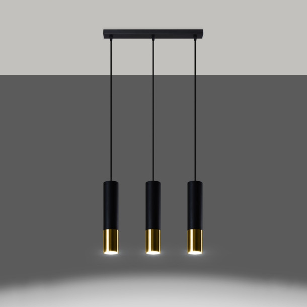 Lampe suspendue Elaeon 3L noir/doré