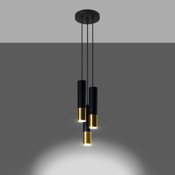 Lampe suspendue Elaeon 3P noir/doré
