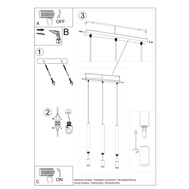 Lampe pendante Oraeys 3 noir